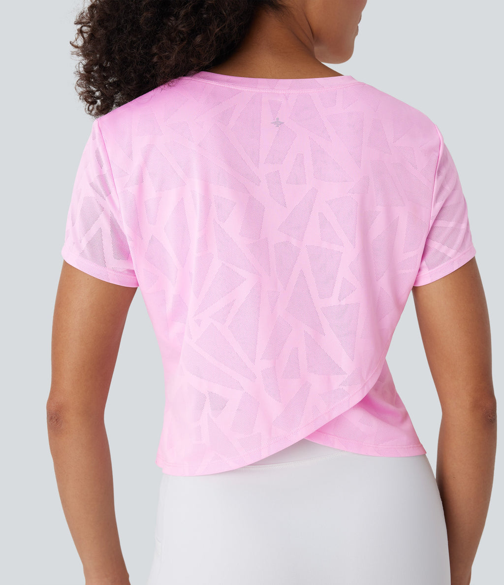 Seamless Flow Jacquard Crossover Hem Yoga Sports Top