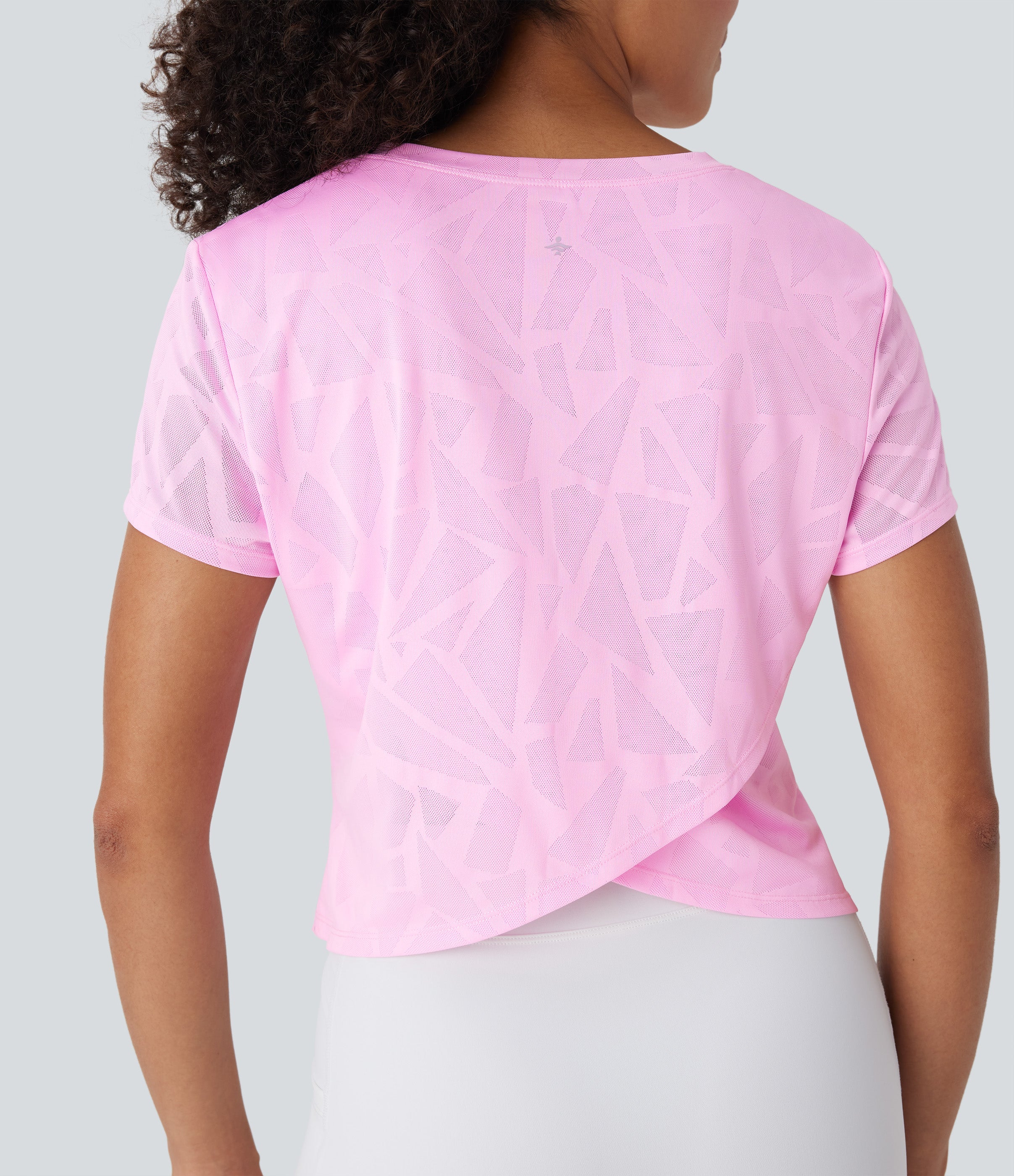 Seamless Flow Jacquard Crossover Hem Yoga Sports Top