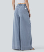 FlexTM High Waisted Wide leg Cool Touch Quick Dry Denim Casual Jeans with Pockets