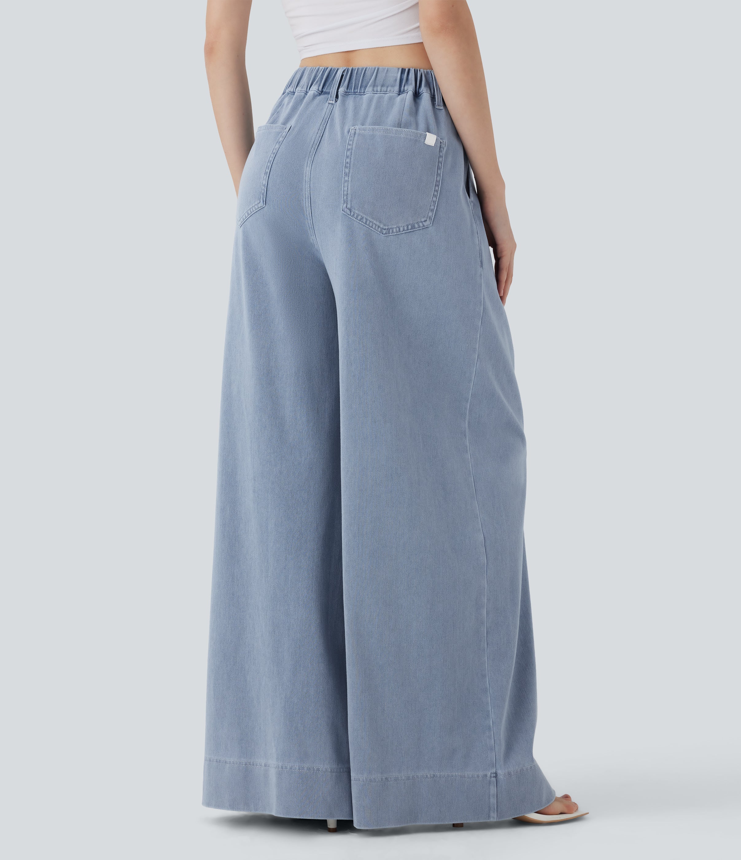 FlexTM High Waisted Wide leg Cool Touch Quick Dry Denim Casual Jeans with Pockets