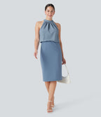 SoftlyZeroTM Airy Halter Tie Back Cool Touch Midi Work Dress with Pockets-UPF50+