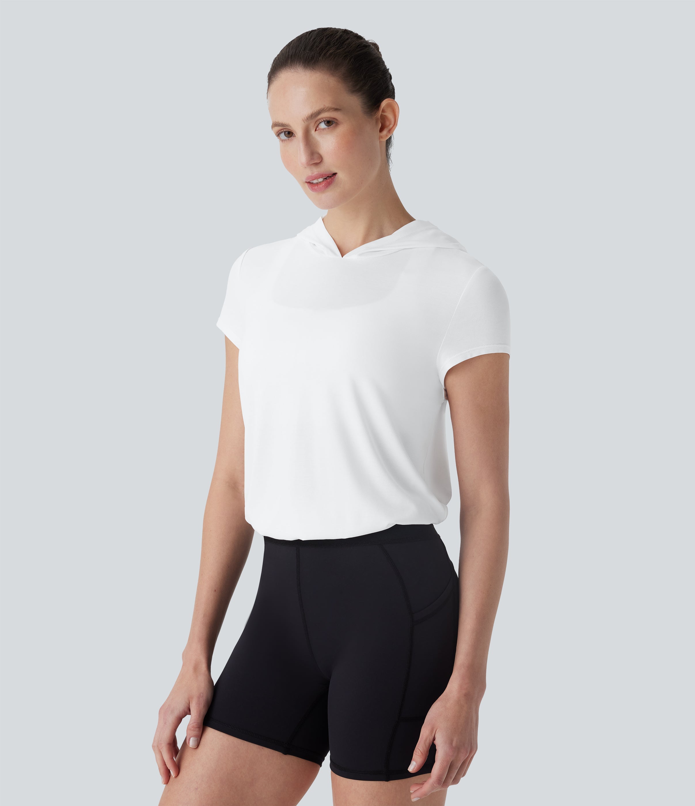 Hooded Short Sleeve Cut Out Yoga Sports Top