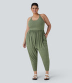 Backless Twisted Harem Casual Plus Size Jumpsuit with Side Pocket-Easy Peezy Edition