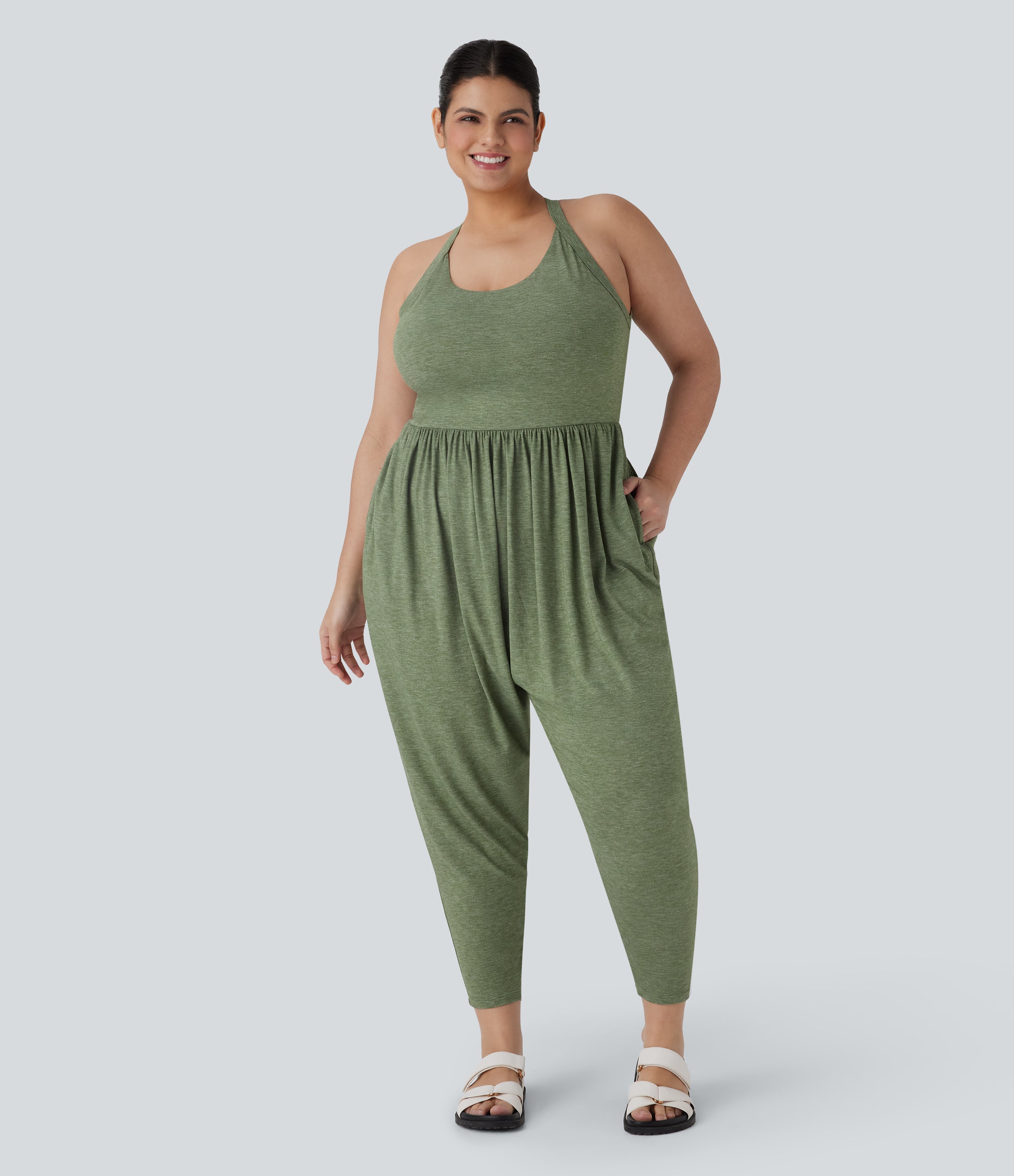 Backless Twisted Harem Casual Plus Size Jumpsuit with Side Pocket-Easy Peezy Edition