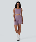 UltraSculptTM Cool Quick Dry SoCinched High Waisted Tummy Control Shaping Yoga Biker Shorts 7'' with Pockets-UPF50+