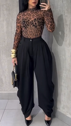 Women Round Neck Printed Top + Pants Temperament Casual Suit