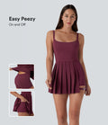 BreezefulTM Pleated Adjustable Buckle 2-in-1 Micro Mini Quick Dry Casual Slip Dress with Pocket-Easy Peezy