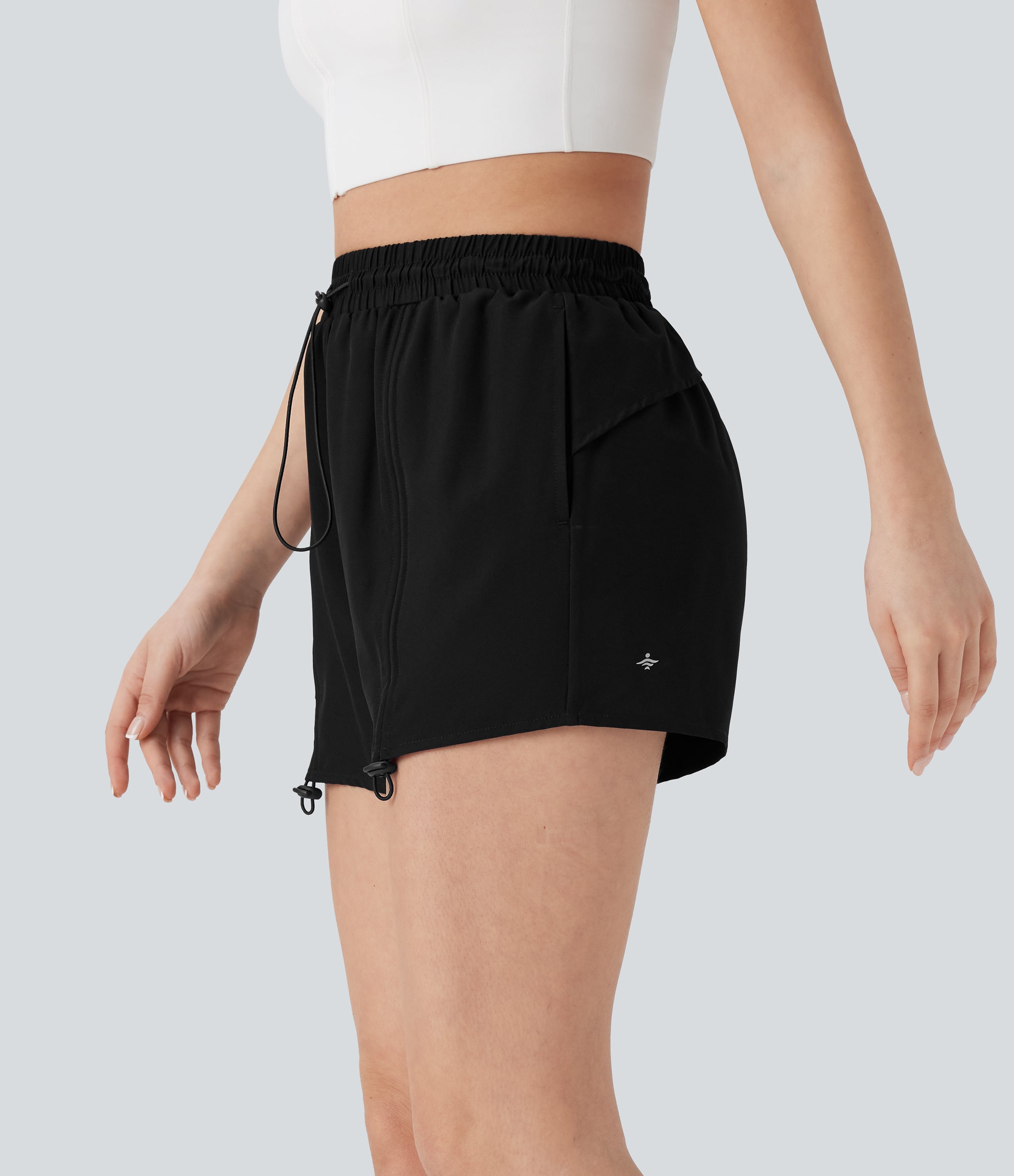 High Waisted Drawstring 2-in-1 Yoga Shorts with Pockets