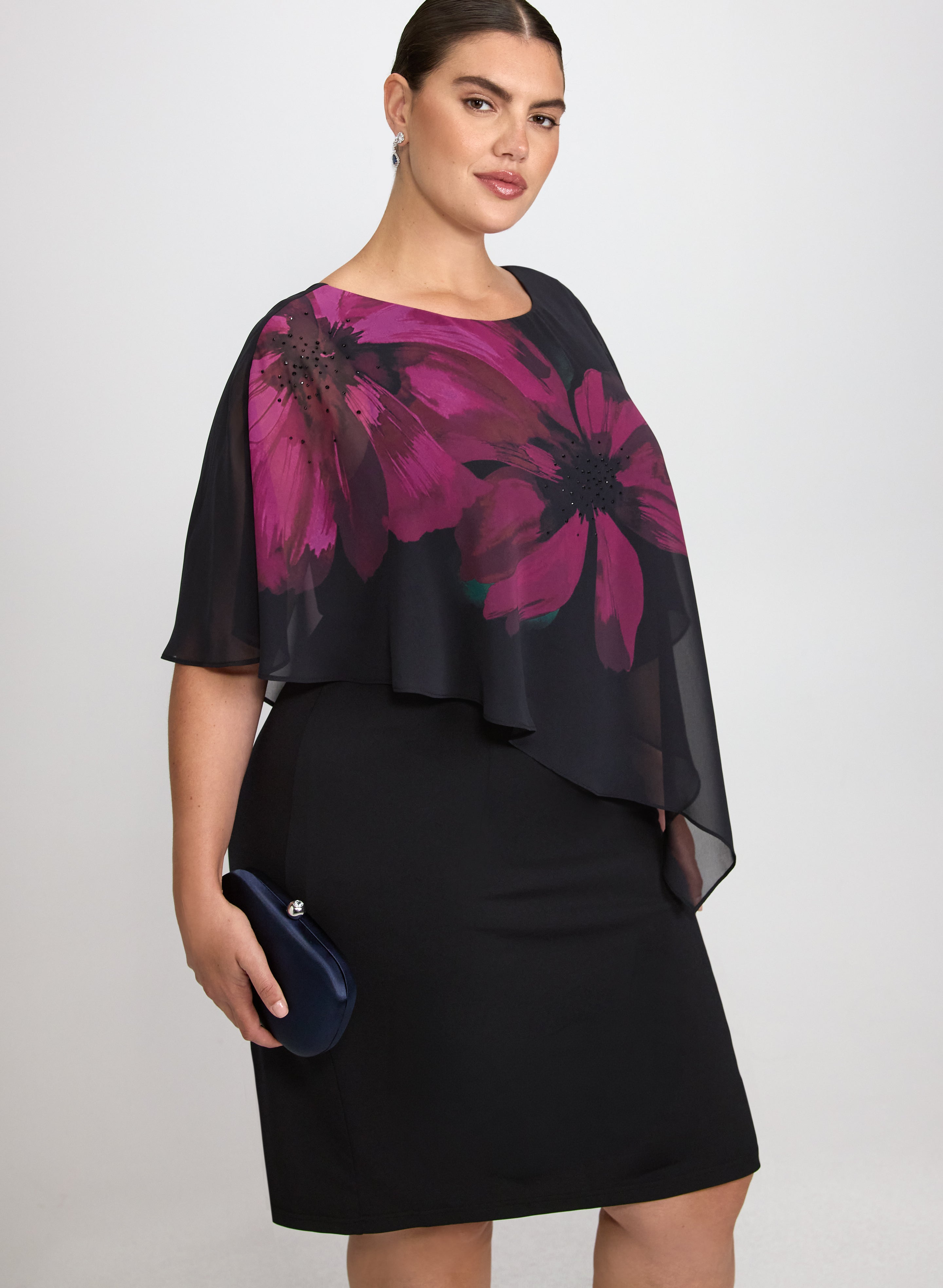 Chiffon Poncho Jersey Dress