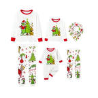 Family Christmas White Pajamas Set With Cartoon Pattern Print