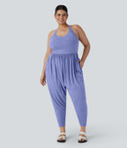 Backless Twisted Harem Casual Plus Size Jumpsuit with Side Pocket-Easy Peezy Edition
