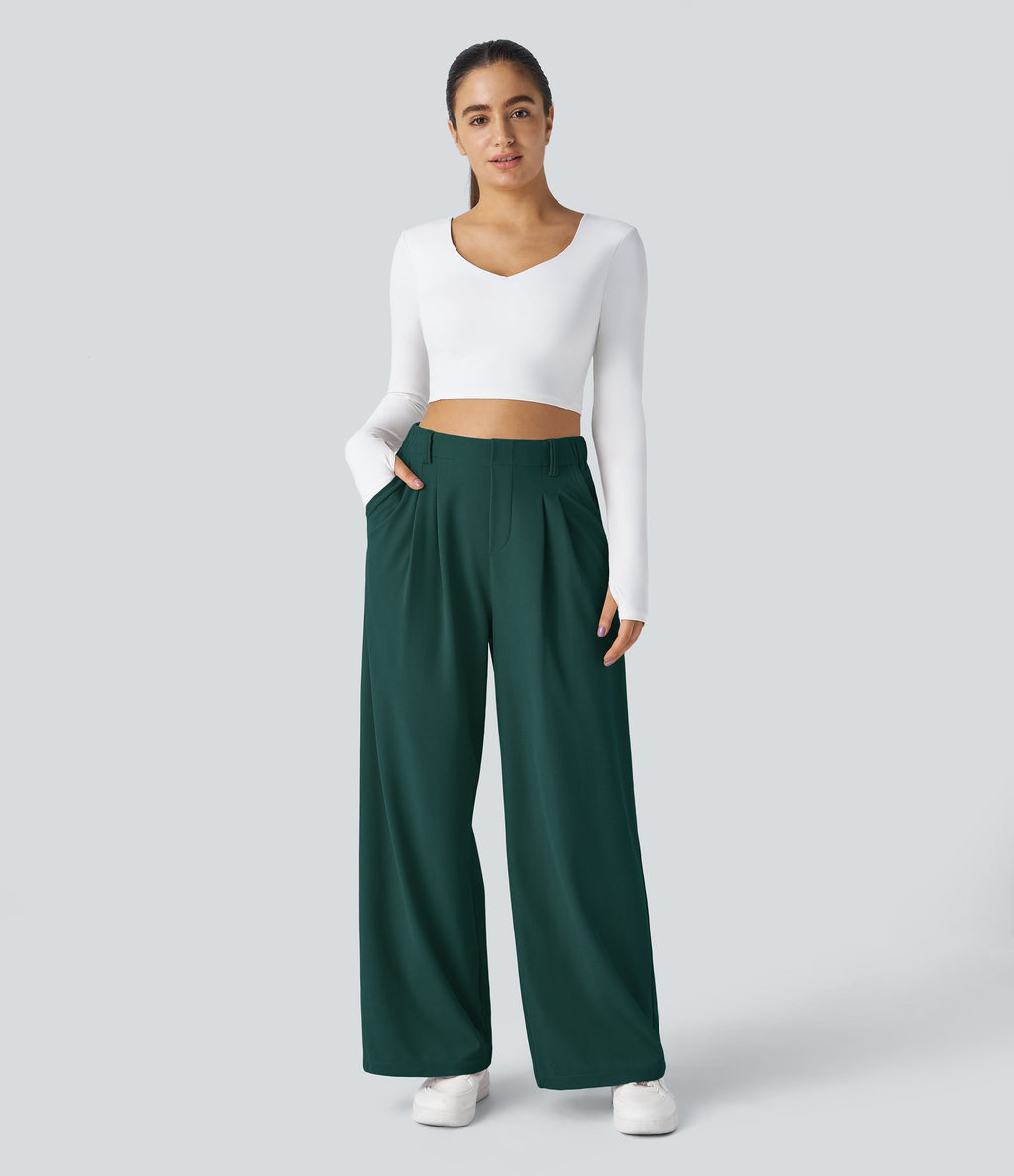 FlexTM High Waisted Side Pocket Wide Leg Waffle Work Pants