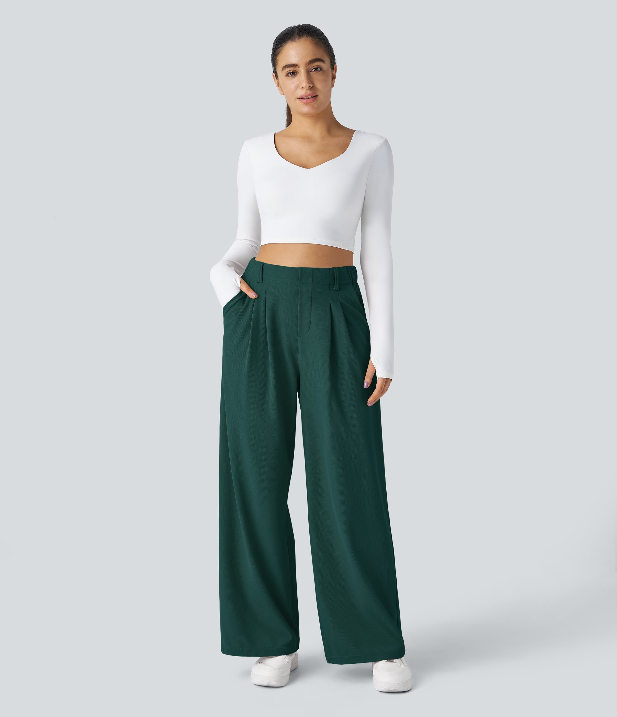 FlexTM High Waisted Side Pocket Wide Leg Waffle Work Pants