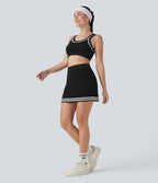 High Waisted Color Block 2-in-1 Mini Casual Sweater Knit Skirt with Pocket