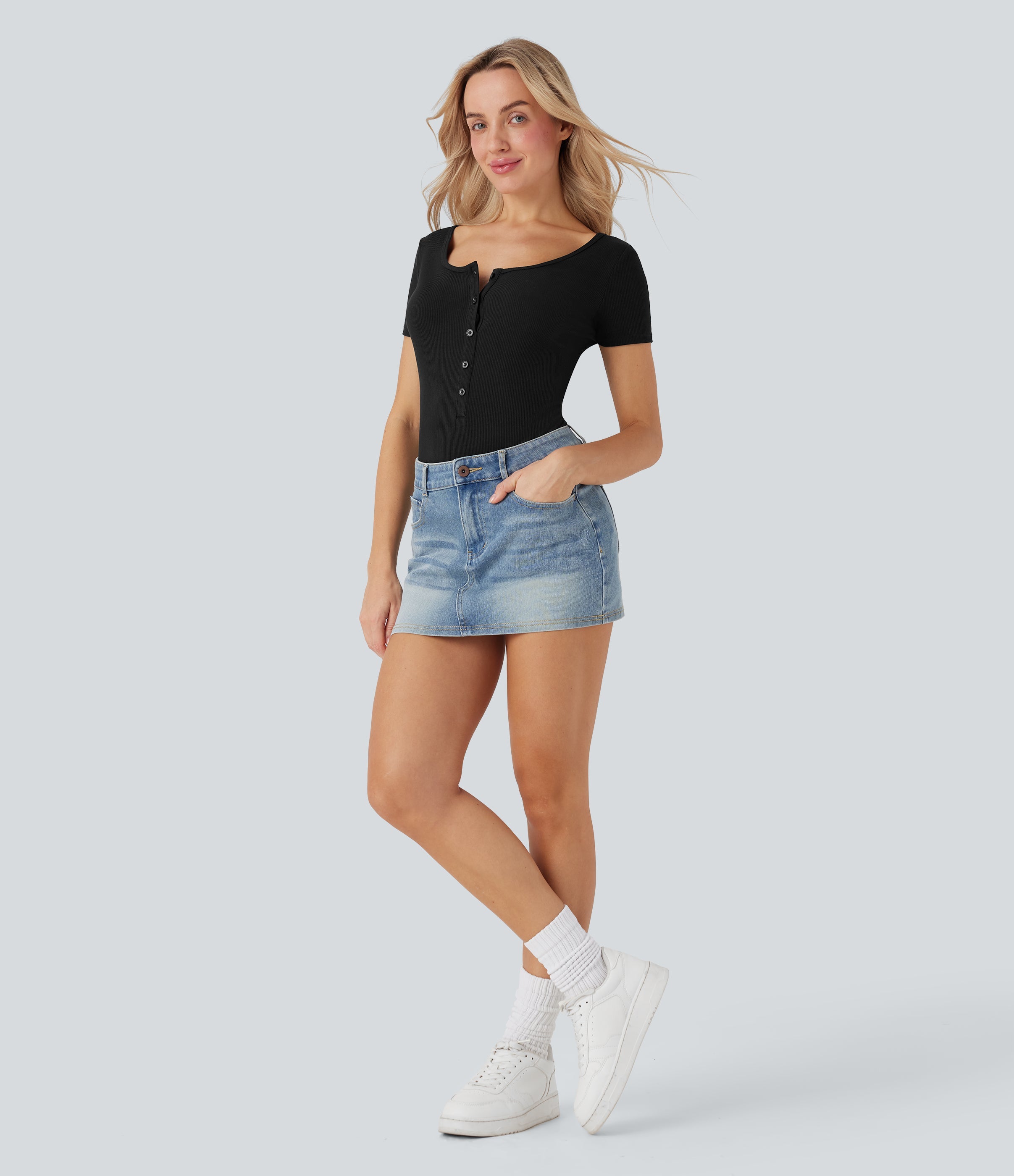 Henley Neck Short Sleeve Casual Romper