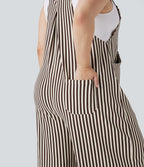 Plus Size Stripe Waffle Overalls with Pockets