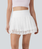 SoCinched High Waisted Tummy Control Contrast Mesh 2-in-1 Mini Dance Skirt with Pockets