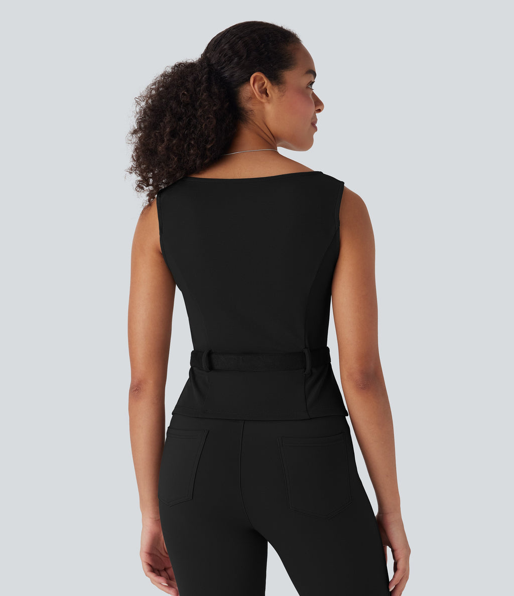 Square Neck Belted Work Tank Top