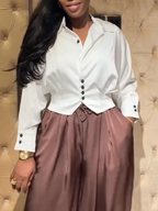 Womens Collar Shirt + Pants Casual Suit
