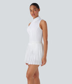 BreezefulTM Sleeveless Cut Out 2-in-1 Pleated Quick Dry Mini Tennis Active Dress with Pockets