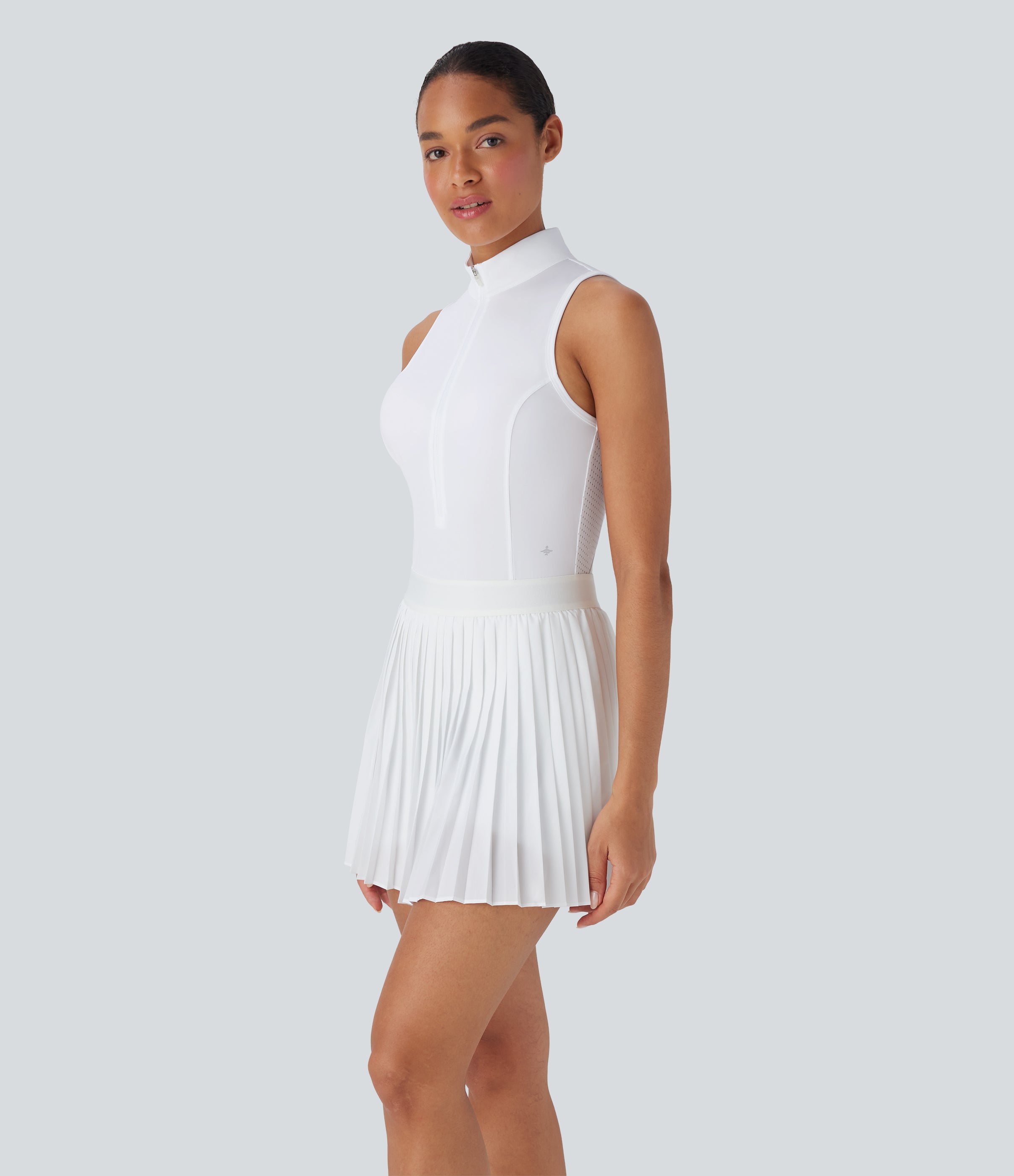 BreezefulTM Sleeveless Cut Out 2-in-1 Pleated Quick Dry Mini Tennis Active Dress with Pockets