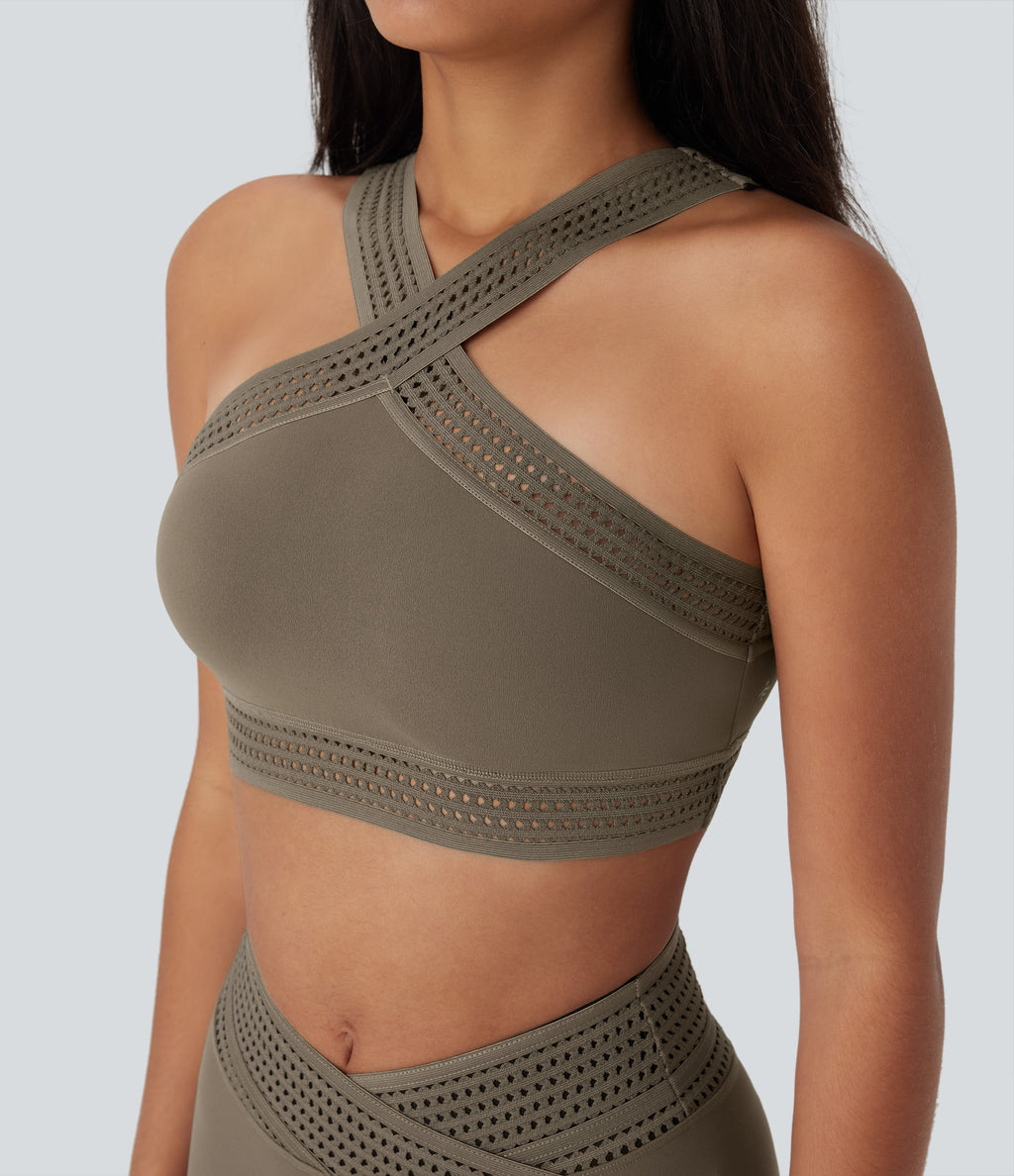 Light Support Crossover Cut Out Yoga Sports Bra