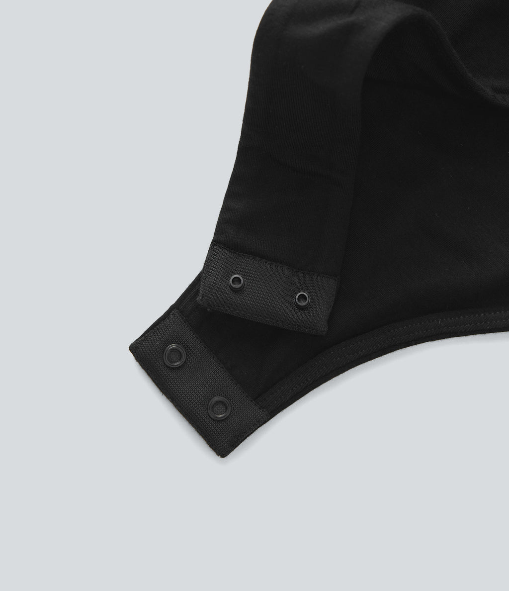 Crossover V-Neck Batwing-Sleeve Snap Satin Work Bodysuit