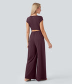 SoftlyZeroTM Airy Short Sleeve Wide Leg Cool Touch Yoga Jumpsuit with Pockets-Easy Peezy Edition