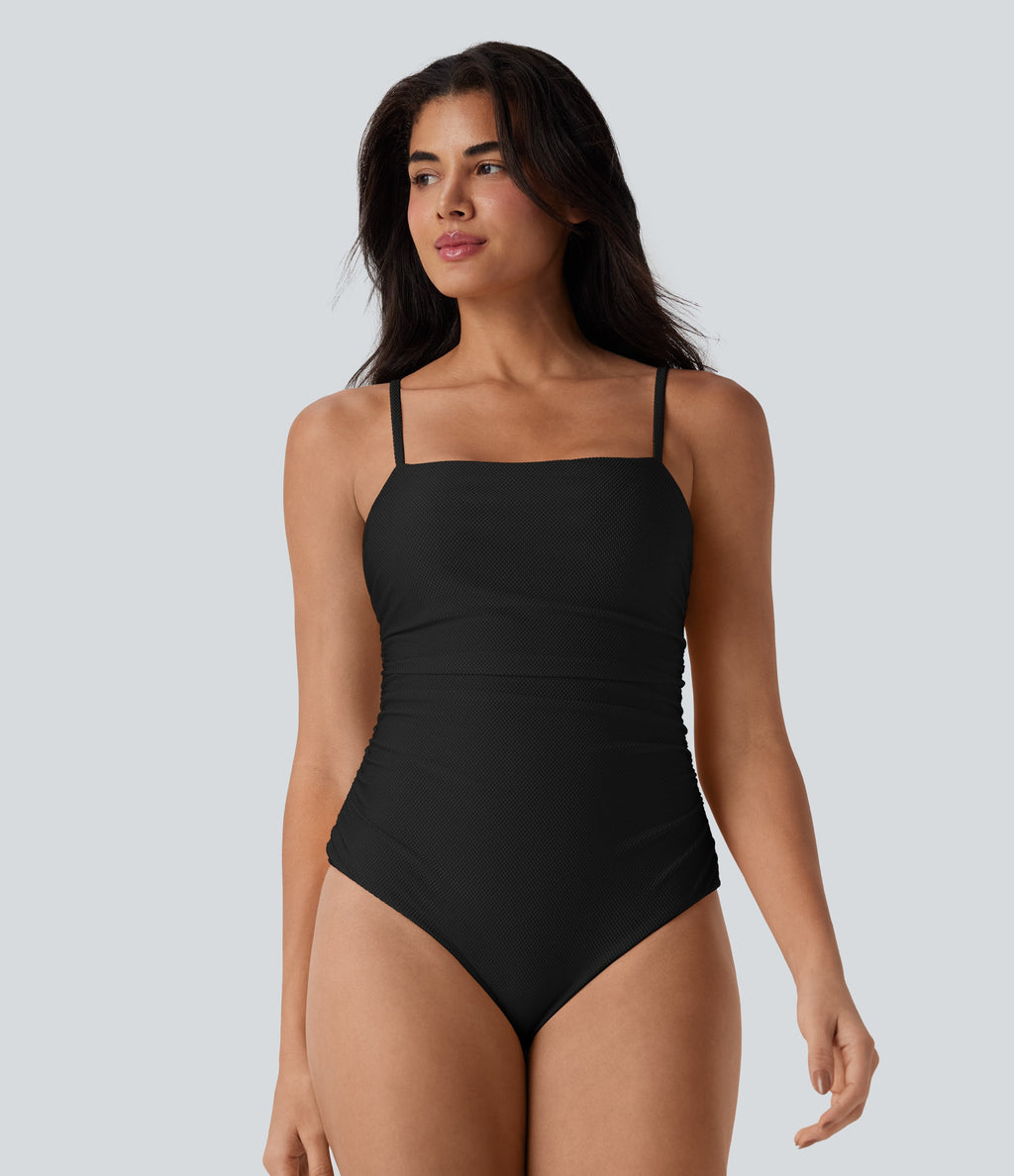 Ruched Texture Sheen One Piece Swimsuit