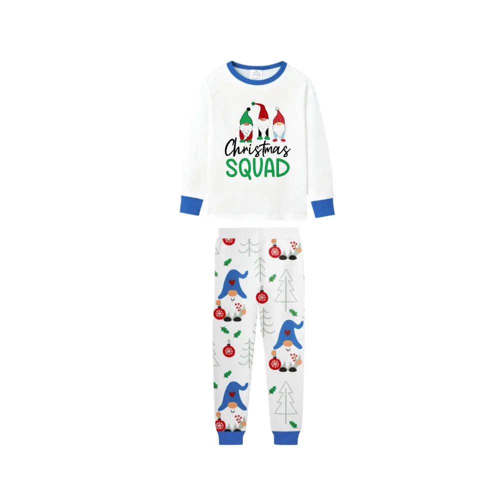 Christmas Holiday Family Blue Pajama Set Featuring Christmas Gnome Pattern