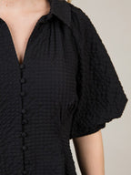 NEW🔥 Lapel Button Bubble Sleeve Cotton Linen Dress- Tax Free