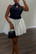 Women Neck Hanging Sleeveless Patchwork Elegant Casual Mini Dresses