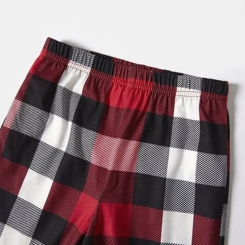 Christmas Family Matching Pajamas-Red and Gray Plaid Pjs set with Christmas Slogan Print