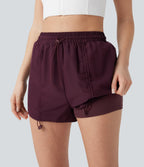 High Waisted Drawstring 2-in-1 Yoga Shorts with Pockets