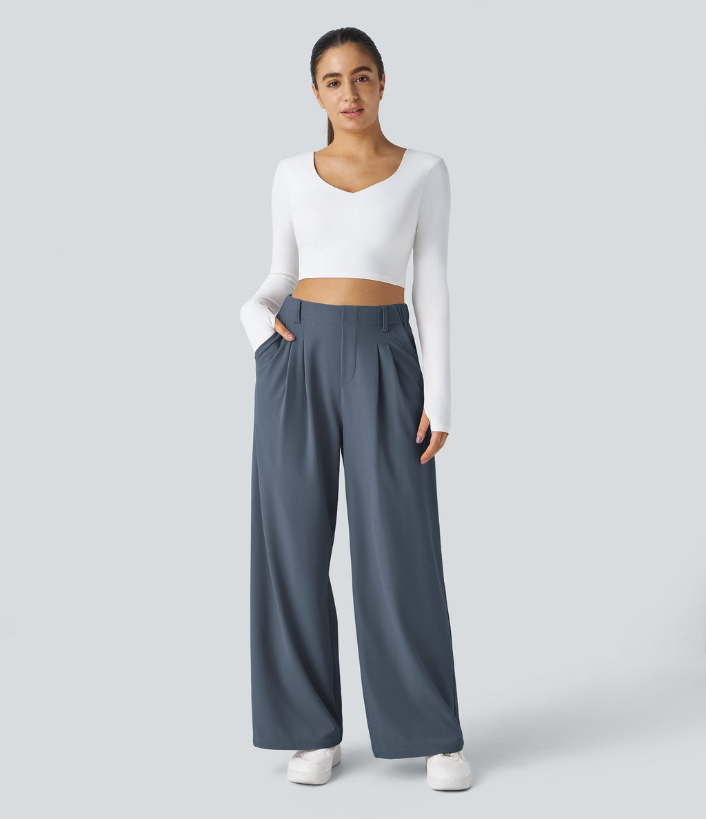 FlexTM High Waisted Side Pocket Wide Leg Waffle Work Pants