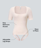 Seamless Flow Smoothing Square Neck Adjustable Leg Straps Work Bodysuit-Easy Peezy