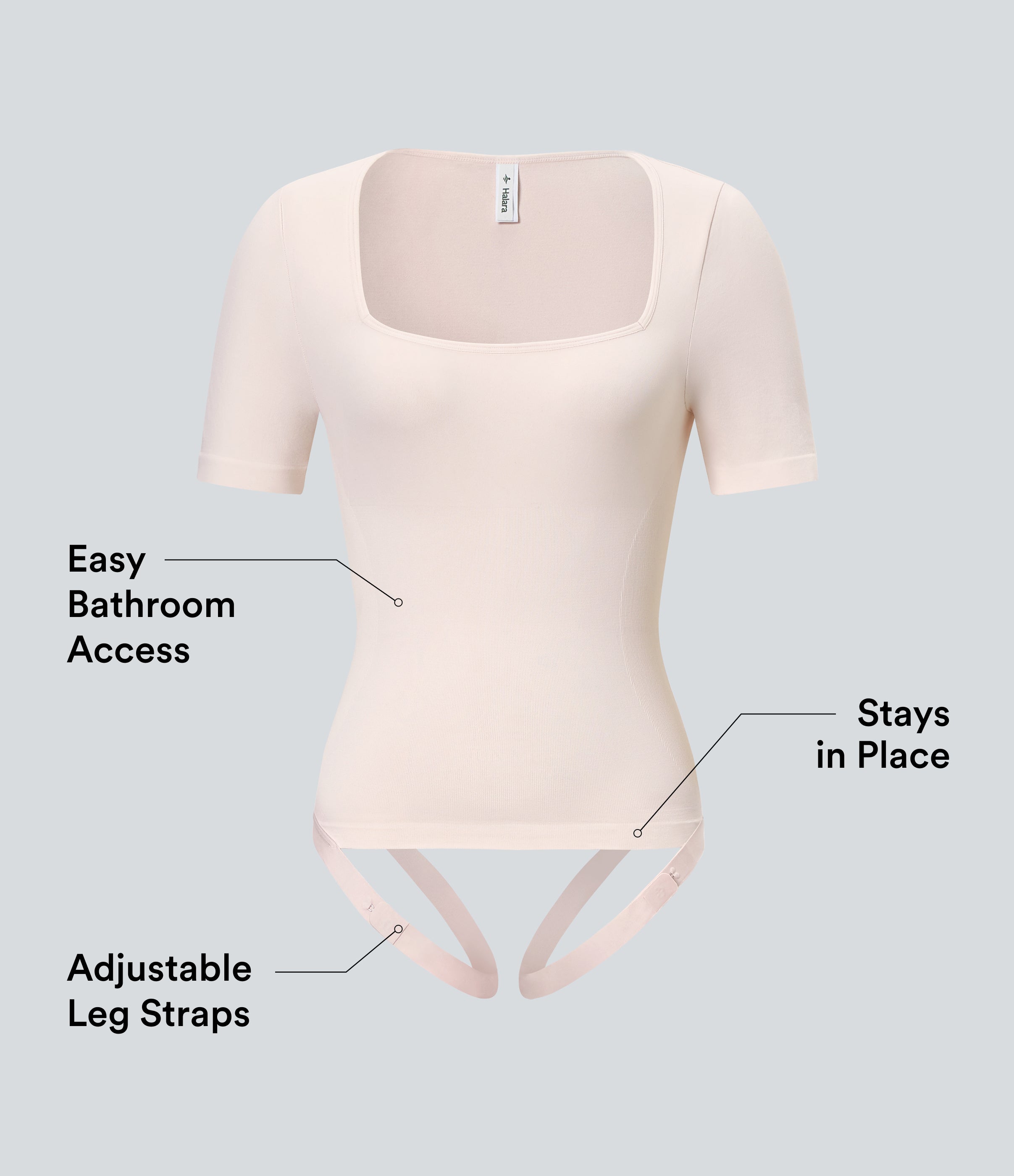 Seamless Flow Smoothing Square Neck Adjustable Leg Straps Work Bodysuit-Easy Peezy