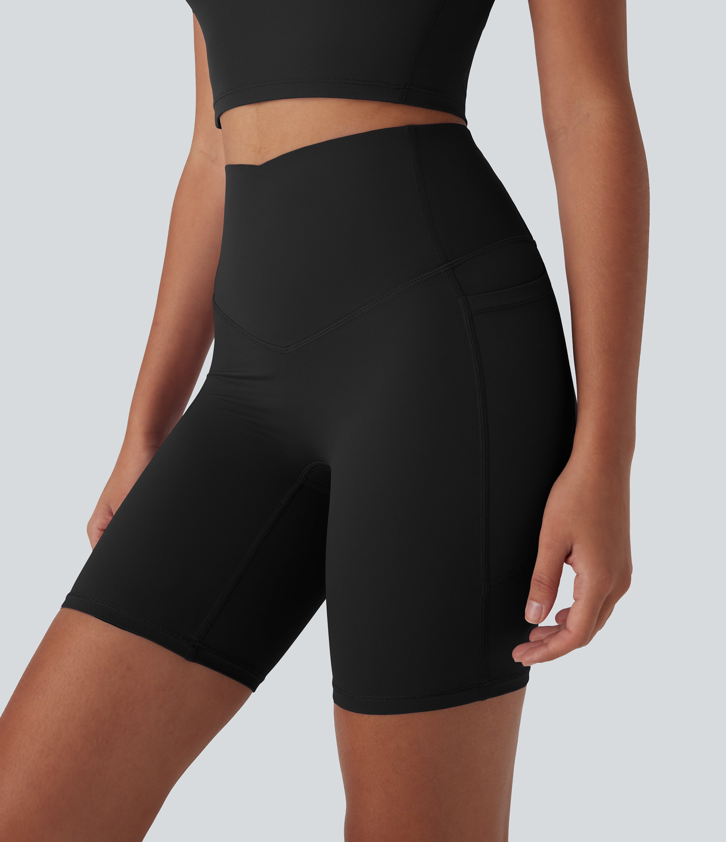 UltraSculptTM Cool Quick Dry SoCinched High Waisted Tummy Control Shaping Yoga Biker Shorts 7'' with Pockets-UPF50+