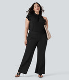 Plus Size FlexTM High Waisted Work Flare Pants with Side Zip Pockets