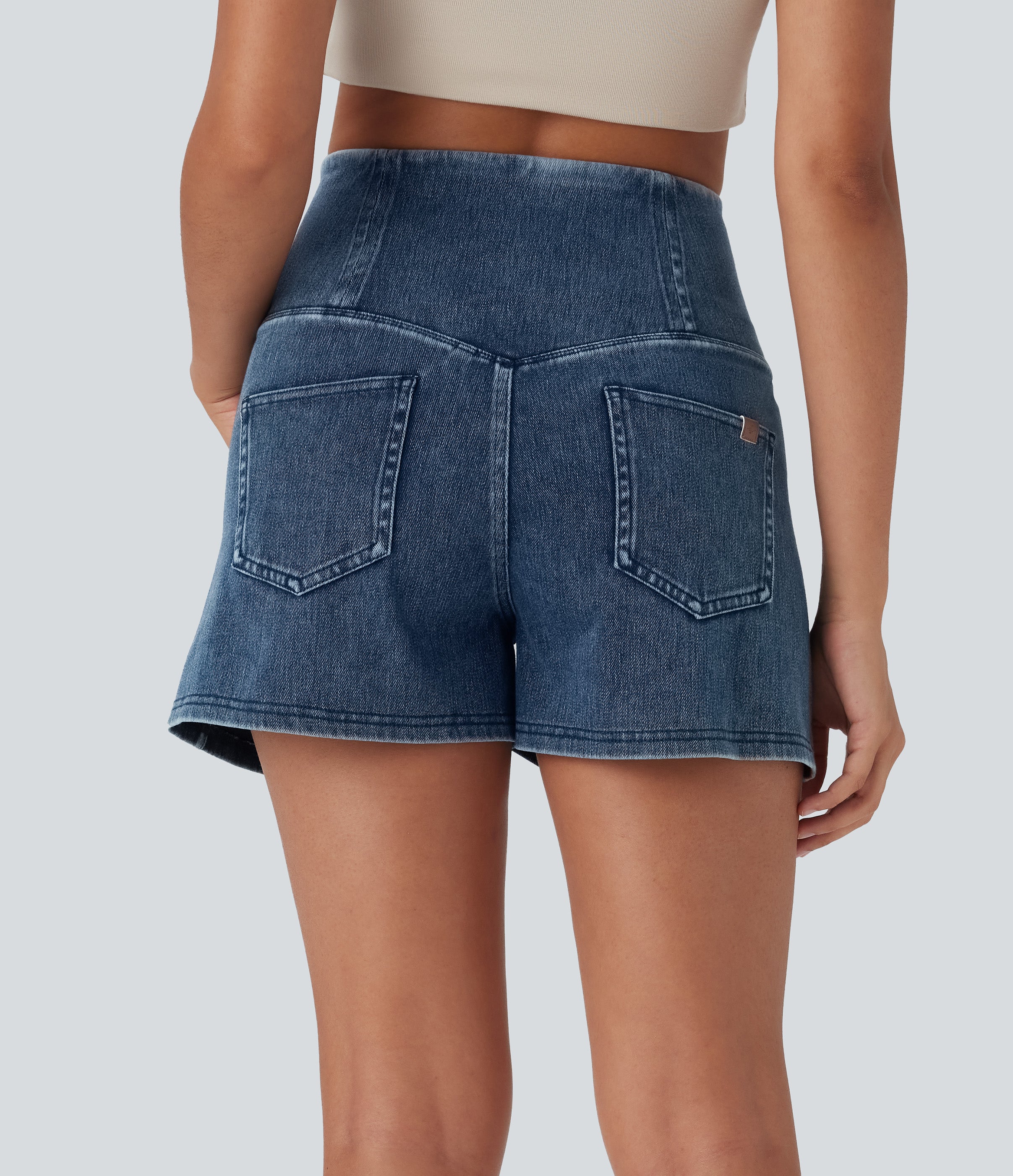 FlexTM SoCinched High Waisted Tummy Control Denim Casual Shorts 3'' with Pockets