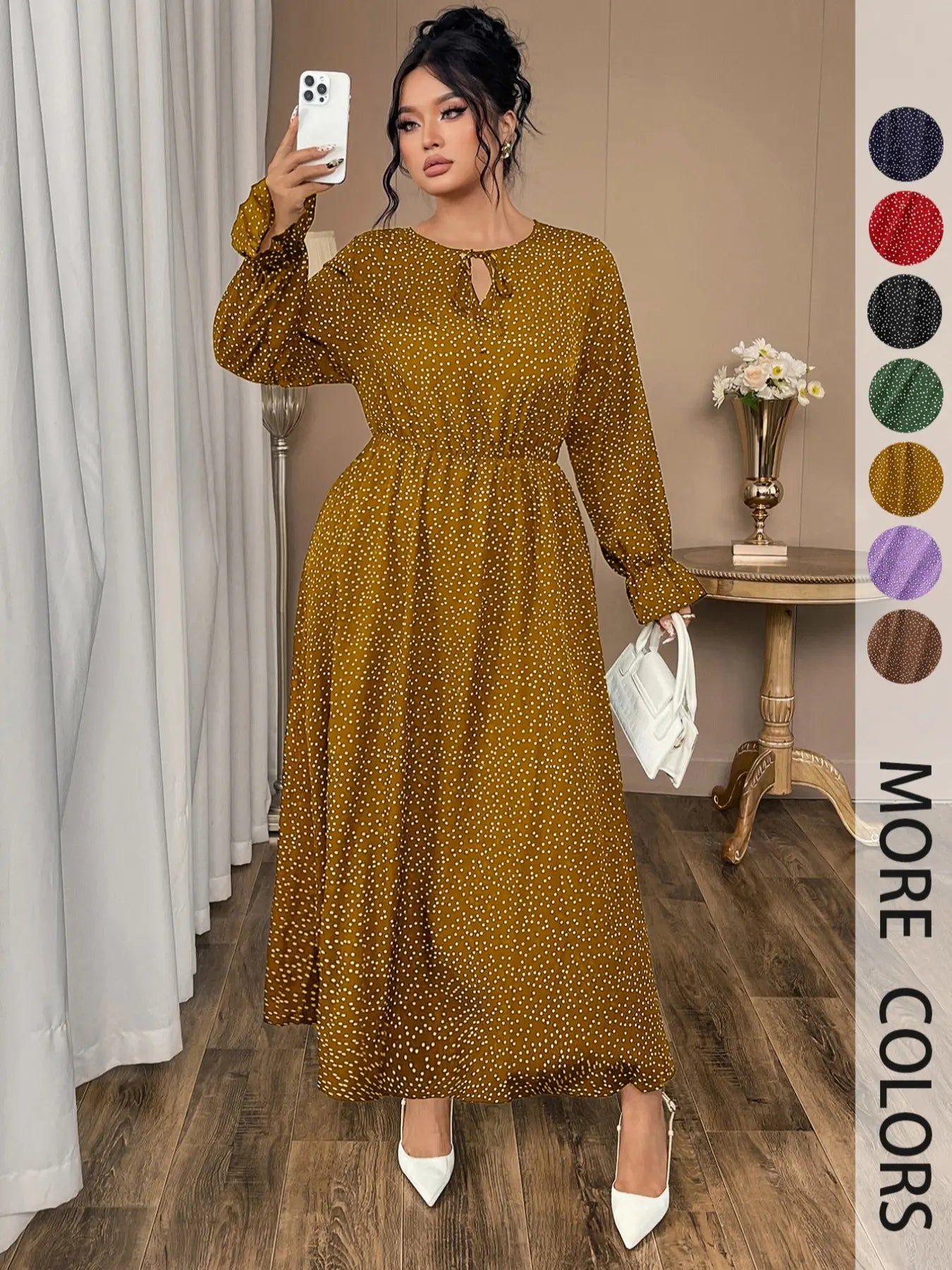 Plus Size Polka Dot Long Dress for Women, Casual Fashionable Comfortable Wear, Available in Multiple Colors, Perfect for Any Occasion
