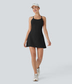 SpeedWaveTM Racerback Cut Out 2 Piece Mini Quick Dry Hiking Active Slip Dress with Pockets