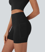 UltraSculptTM Cool Quick Dry SoCinched High Waisted Tummy Control Shaping Yoga Biker Shorts 5'' with Pockets-UPF50+