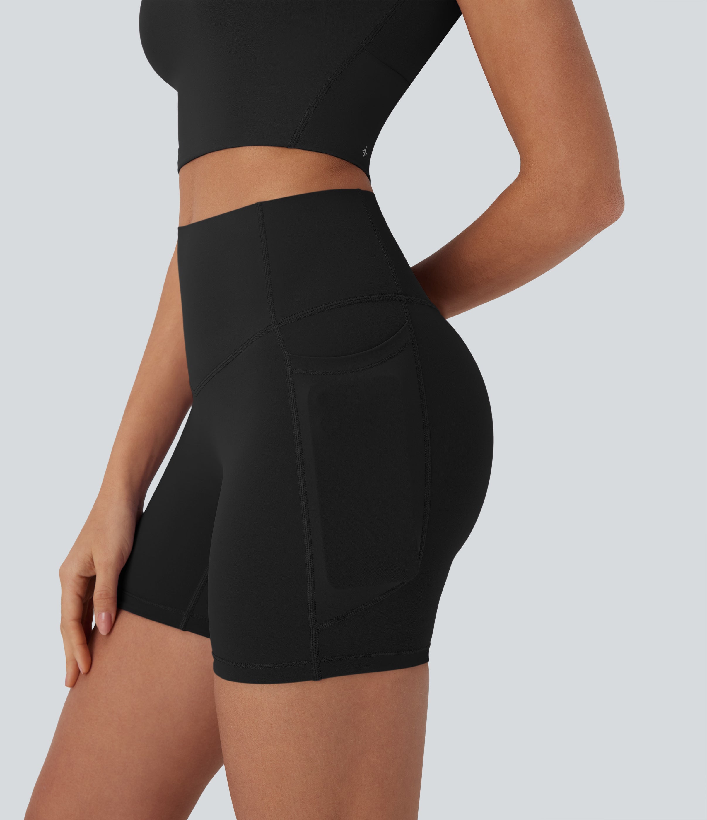 UltraSculptTM Cool Quick Dry SoCinched High Waisted Tummy Control Shaping Yoga Biker Shorts 5'' with Pockets-UPF50+
