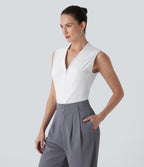 SoftlyZeroTM Airy V Neck Zipper Sleeveless Cool Touch Work Blouse-UPF50+