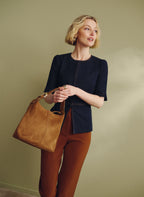 Buckled Top-Handle Bucket Bag