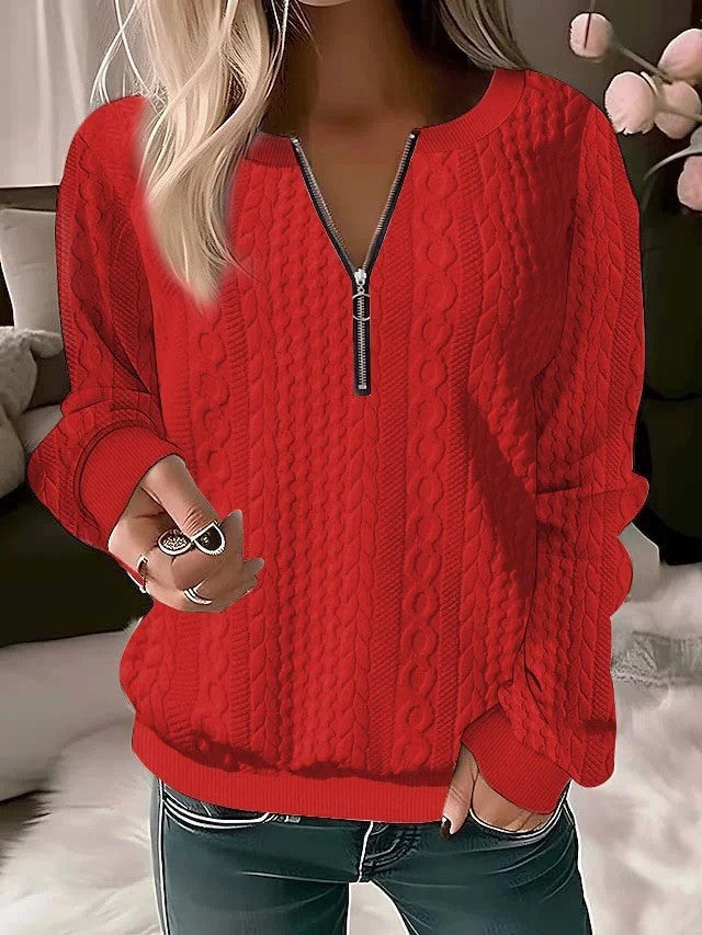 ⏰Black Friday Deals 70% OFF:Texture Half Zip Long Sleeve Sweatshirt