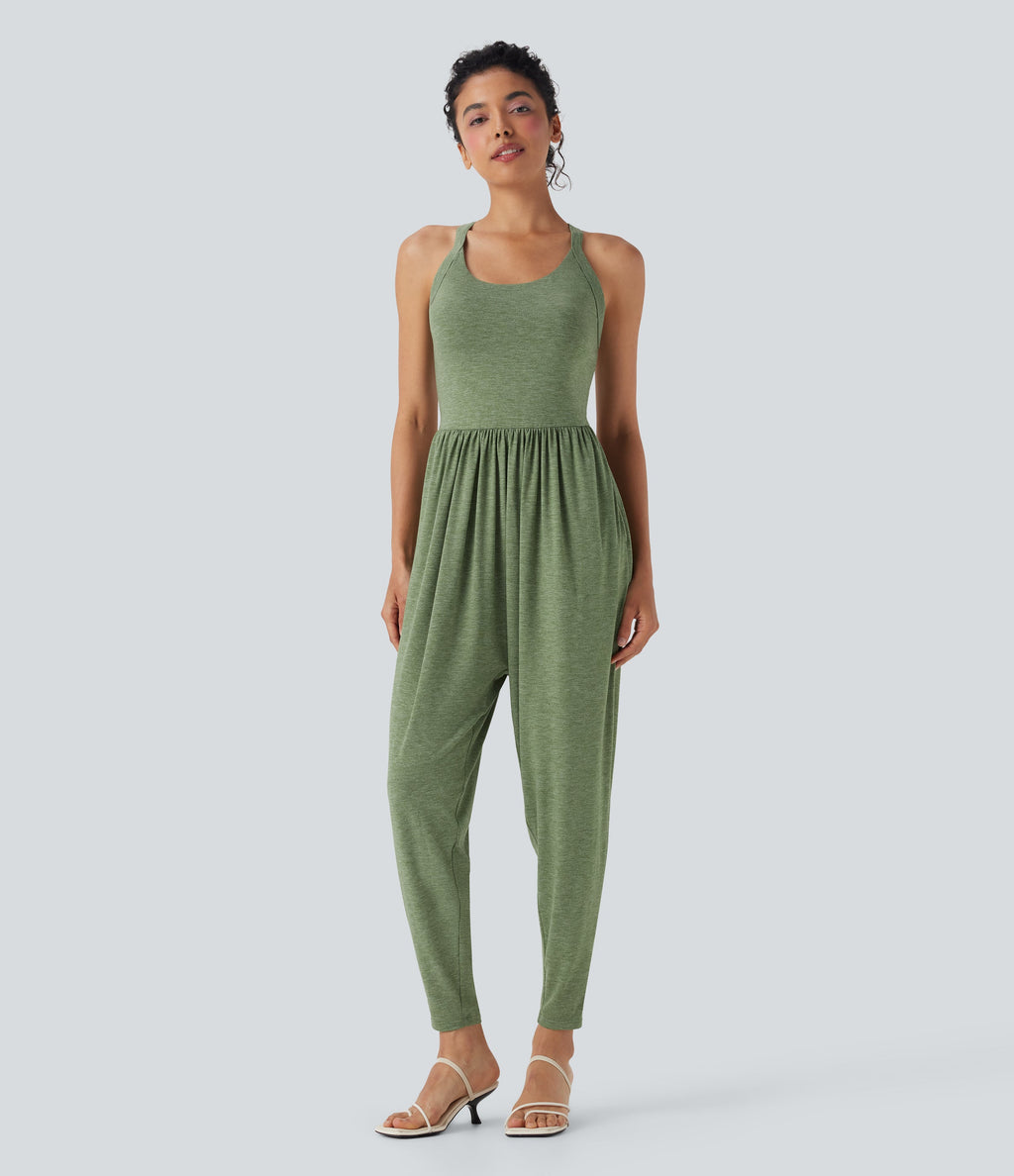 U Neck Harem Casual Jumpsuit with Pockets-Easy Peezy Edition-D/DD/DDD/F Cups
