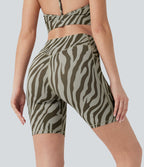 SoCinched High Waisted Tummy Control Zebra Print Training Biker Shorts 7'' with Pockets