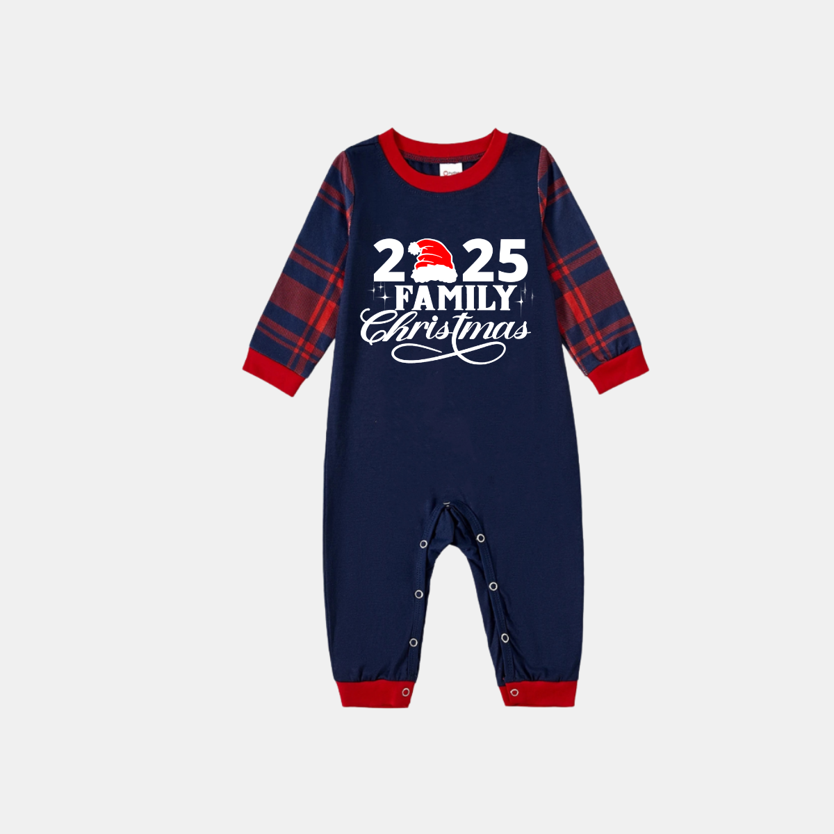 "2025 Family Christmas" Text Print Blue Long Sleeve Top with Blue & Red Plaid Family Matching Pajamas